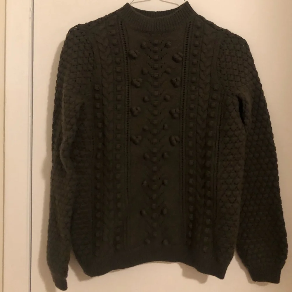 Sezane Olive Green Textured Cable-Knit Crewneck Sweater - Picture 2 of 4